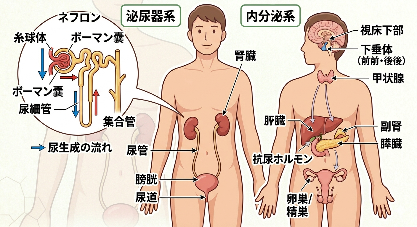 ネフロンの構造と尿生成の流れ